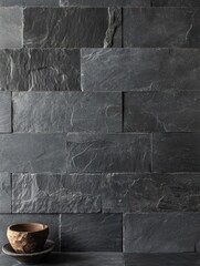 A horizontal array of dark slate tiles, with one tile showing an interesting texture that stands out against the rest. The background is a plain gray to highlight the unique pattern and color of each 