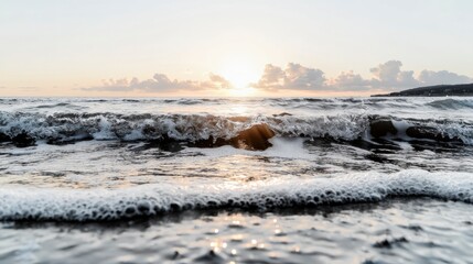 Serene Sunset Seascape  Ocean Waves  Golden Hour  Coastal Beauty
