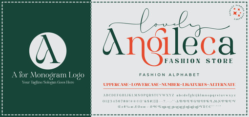Lovely Angileca,Fashion, Serif, Stylish Display Bold Font alphabet