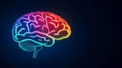 Glowing Cerebral Cortex Art Rainbow Colored Neural Network Brain on Gradient Dark Background