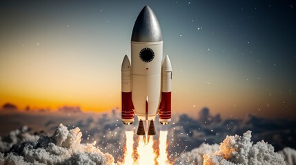 Naklejka premium Majestic Rocket Launch at Sunrise Space Exploration Innovation Success