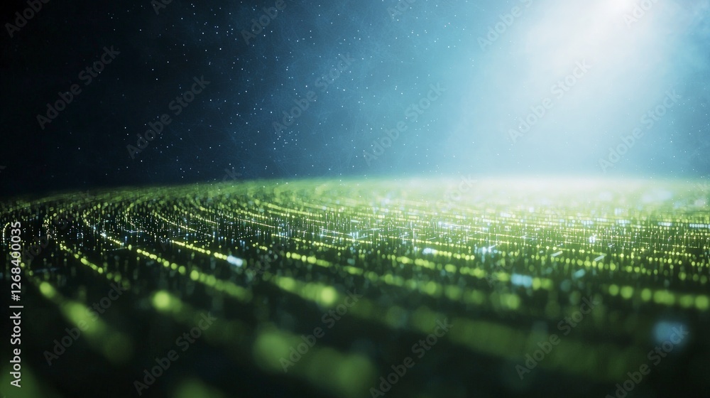 Poster abstract digital network futuristic tech data streams green blue glow