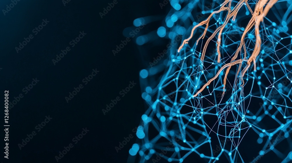 Poster abstract digital network glowing lines connections data stream technology innovation