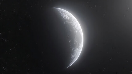 Obraz premium Glowing Crescent Celestial Body Amidst Distant Starry Skies Outer Space Exploration