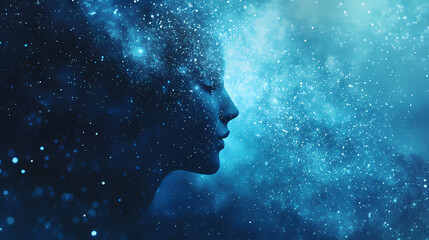 Zodiac constellations on a starry, blue background. Galactic Mosaic Skies. Illustration