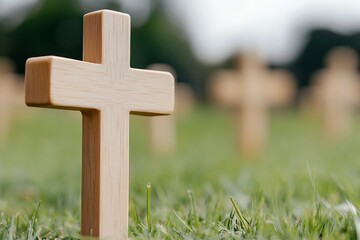 Wooden Cross In Grassy Field