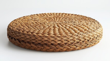 Handmade woven bamboo and seagrass basket cushion stylish home decor natural environment top view modern aesthetic