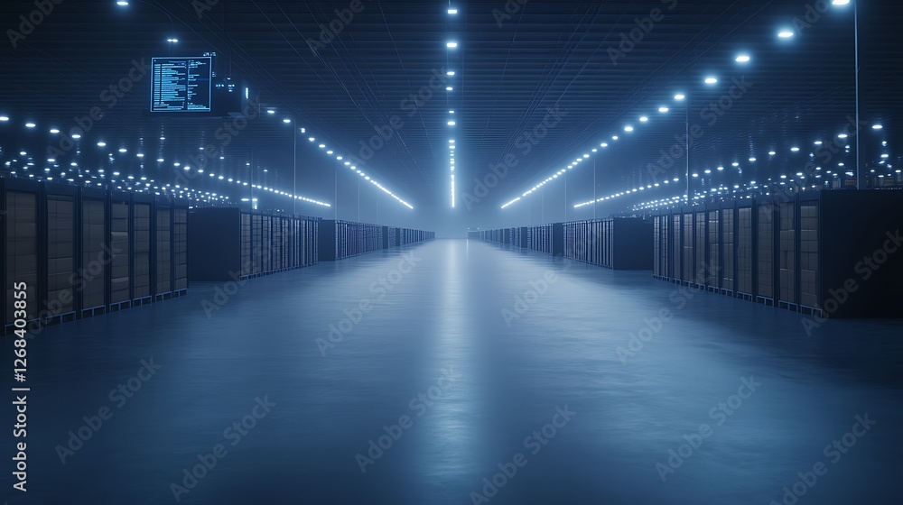 Poster a massive futuristic distribution center featuring a tower, ideal for logistics and architectural co