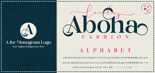 Lovely Aboha, Fashion, Serif, Stylish Display Bold Font alphabet.