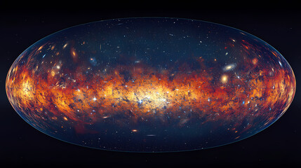 Cosmic microwave background a mosaic of vibrant patterns illustrating the afterglow of the big bang. Galactic Mosaic Skies. Illustration