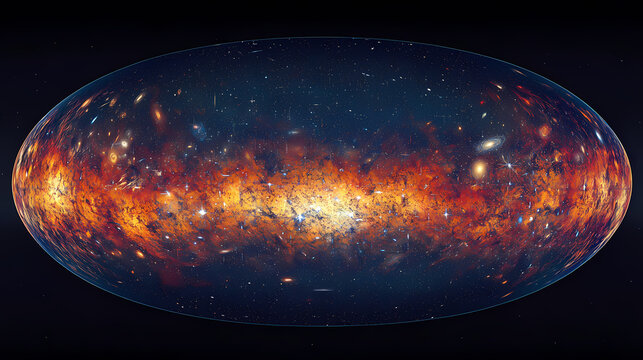 Cosmic microwave background a mosaic of vibrant patterns illustrating the afterglow of the big bang. Galactic Mosaic Skies. Illustration