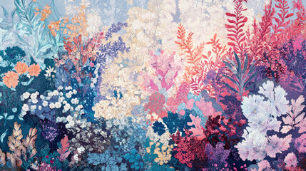 A vibrant floral composition featuring a variety of colorful flowers and foliage.