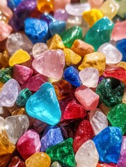 Colorful pebbles and rocks background, top view. Background of colorful stones. Shallow depth of field. High resolution.