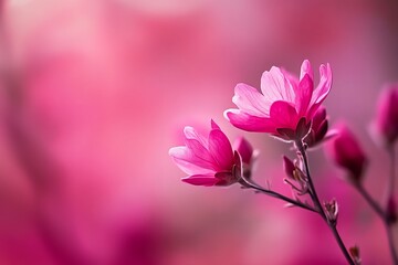 Obraz premium Pink magnolia flower on pink background.