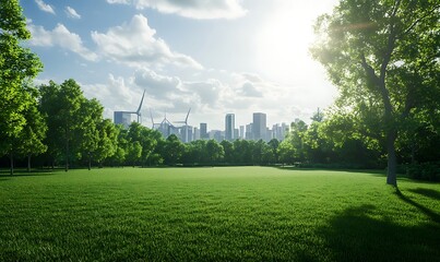 Obraz premium A vibrant depiction of a self-sustaining smart city with lush greenery enhancing urban living.