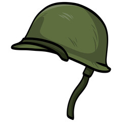 Green Military Helmet Classic Drawing Vector Illustration