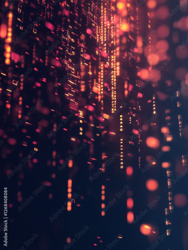 Poster Abstract digital landscape with glowing lines and particles creating a mesmerizing visual experience in a dark background. Generative AI