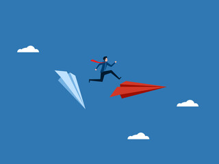 Risk .Businessman changes to a new paper plane