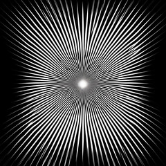 Hypnotic Radial Burst of White Light Rays Against Black Backdrop Abstract Graphic Composition Design