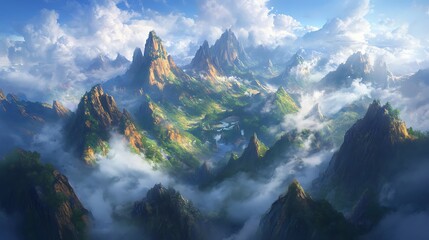 Naklejka premium panoramic aerial view of picturesque mountain landscape image