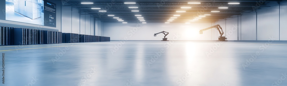 Aufkleber a modern distribution center showcasing advanced logistics and architecture in a vibrant setting.