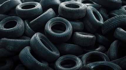 Pile of used tires for recycling.