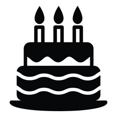 Birthday cake icon with candles, celebration vector on white background