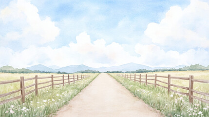 Fototapeta premium Serene Countryside Watercolor Painting
