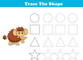 Tracing lines of different shape for kids with mammoth. Vector Illustration