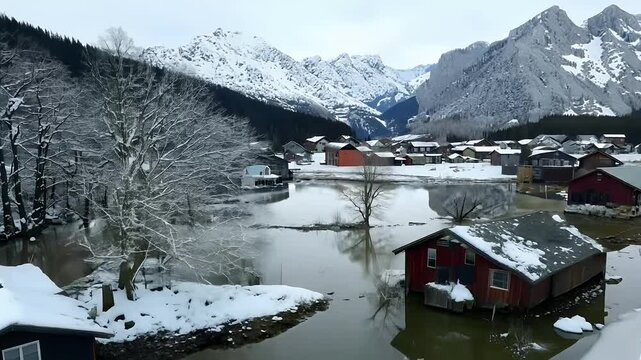 Drone footage reveals haunting scene flooded rural homes ds surrounded dead trees showcasing nature&rsquo;s destructive power mountain valley river