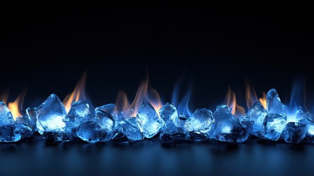 Blue ice flames burning dark background; website header