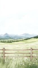 Watercolor Painting of a Peaceful Countryside Landscape