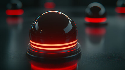 Luminous Black Glass Spheres with Radiant Red Bands Arrayed on a Dark Surface Elegant Design