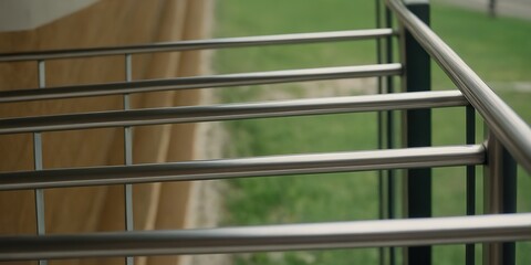 Fototapeta premium A metal railing with a green tree in the background 1