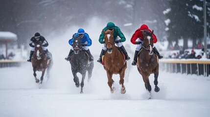 Snowy Winter Horse Race Finish Line
