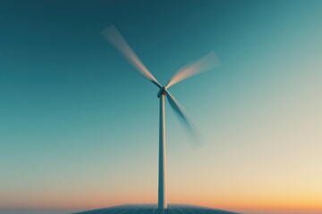 Obraz premium Rotating wind turbine sunset energy field