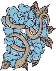 Blue Rose and Serpent Hand-Drawn Tattoo Design