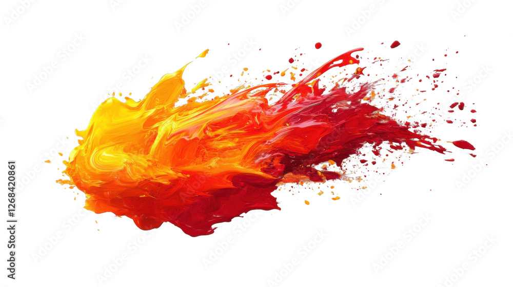 Poster red and yellow paint splashing with transparent background