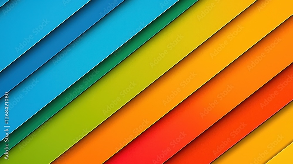 Poster a vibrant arrangement of colored paper sheets in diagonal layers, showcasing a spectrum from blue to