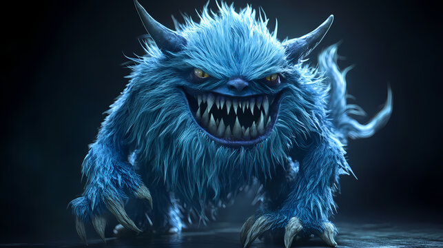 Un encantador monstruo peludo azul, personaje animado en Void-Touched Sorcerers. Illustration