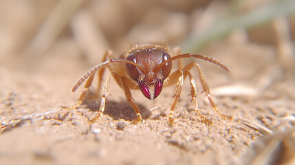 Macro Close up of a Determined Ant with Powerful Mandibles in a Natural Desert Environment