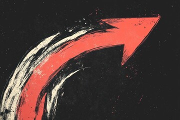 Red arrow curving upward, dark background, growth concept, business presentation