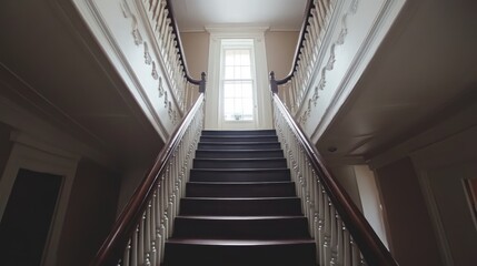 Fototapeta premium Grand Victorian staircase, interior, sunlight, hallway, home, real estate, architecture, design, luxury, property