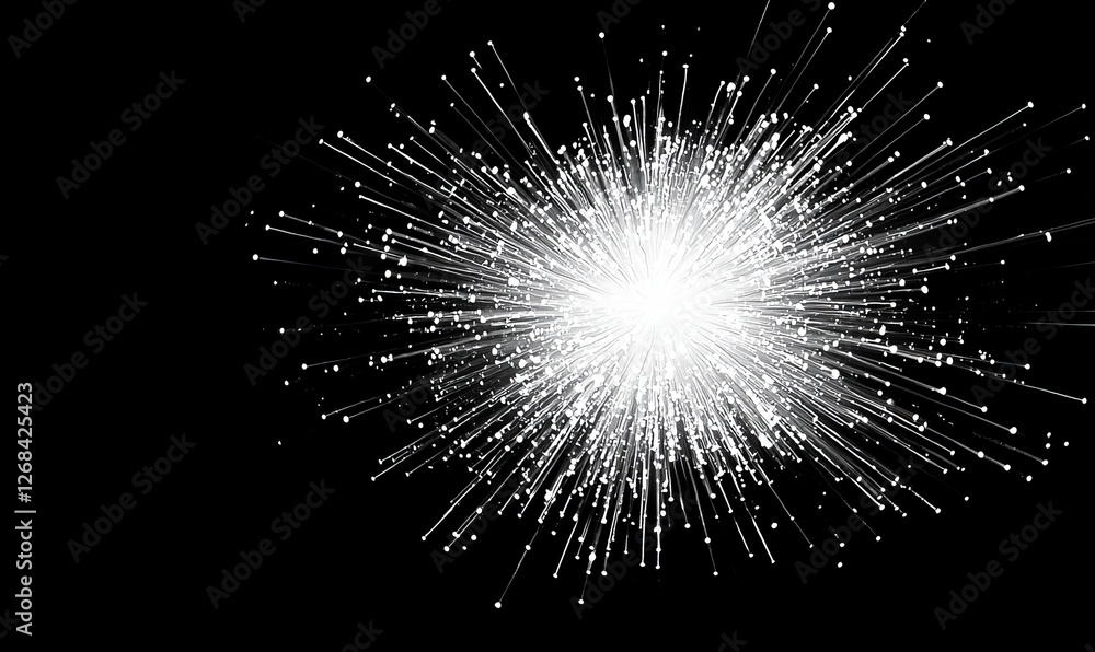 Poster bright explosion of white light against a dark background creating dynamic visual texture and energy