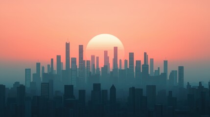 Fototapeta premium Futuristic Cityscape at Sunset with High Fidelity Illustration