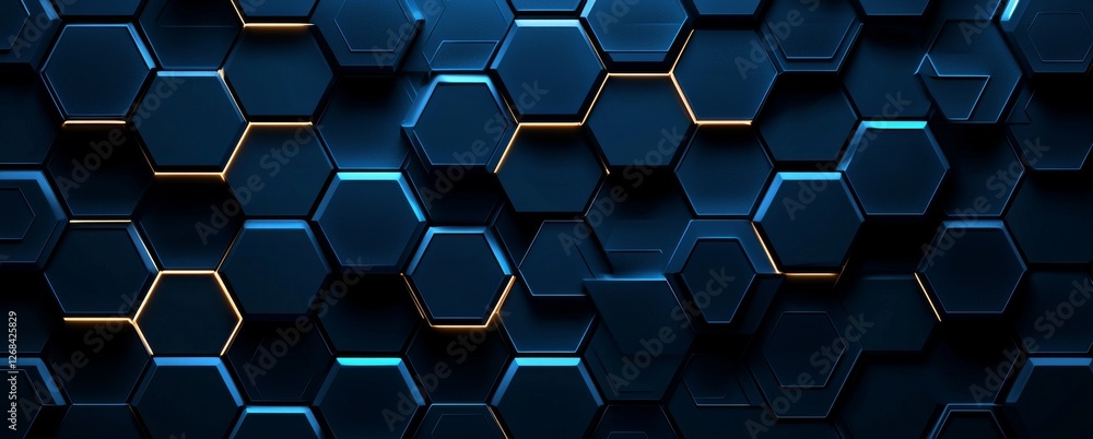 Aufkleber abstract hexagonal background with blue and gold lighting for modern design and technology concepts