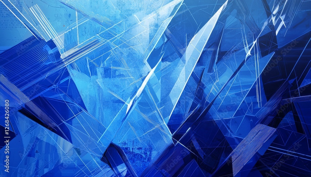 Poster abstract blue geometric background featuring sharp lines and angles in dynamic composition of color 