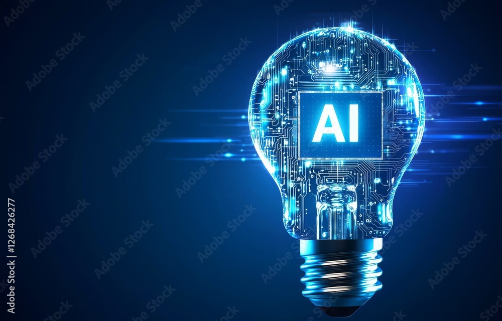 Poster futuristic light bulb with ai technology concept in abstract digital background