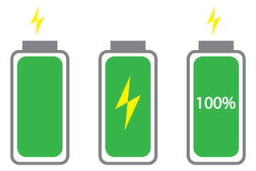 Battery icon set. Battery charge level. Battery charging icon. Battery charge indicator, vector graphics.