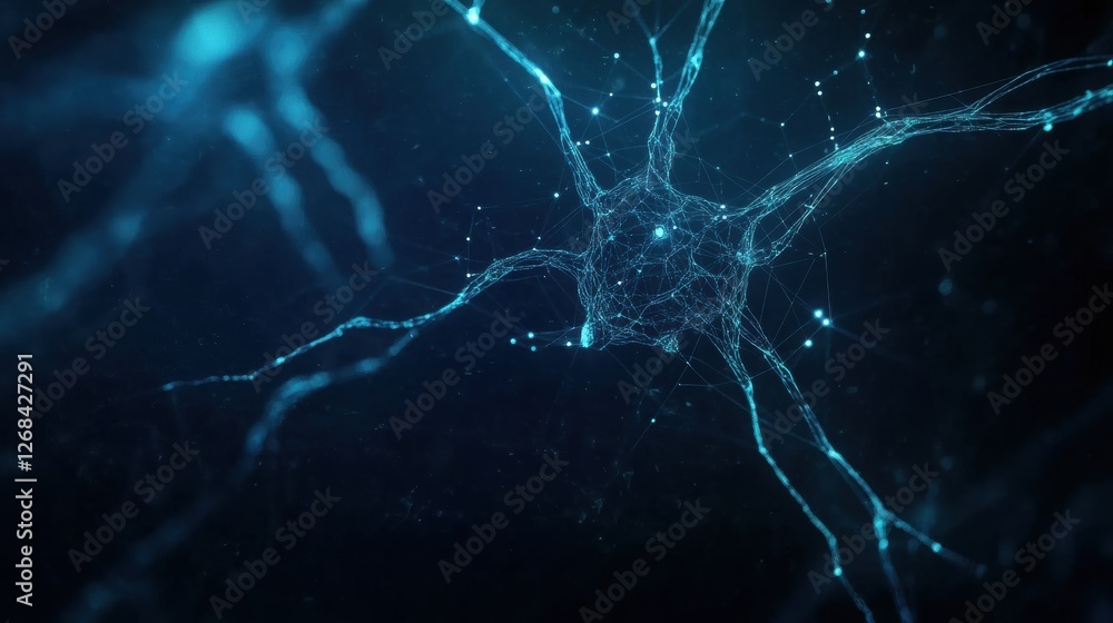 Aufkleber Neurons connecting in a dark, digital environment showcasing neural networks and synapses. Generative AI